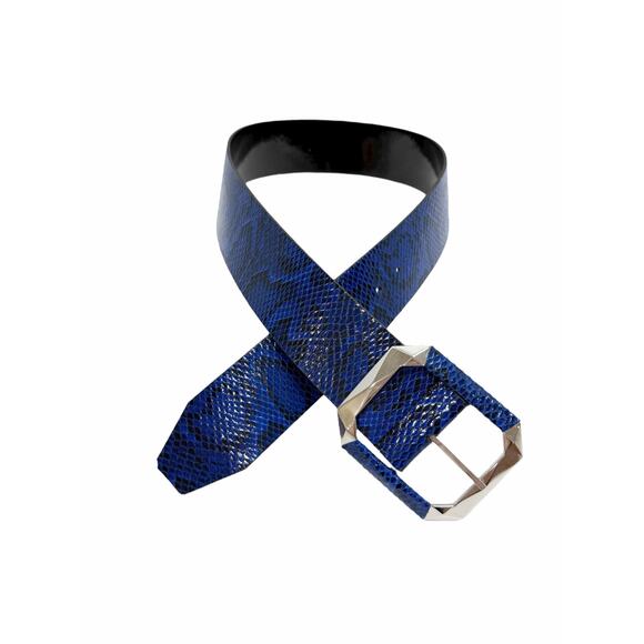White House Black Market Blue Python Print Belt Medium - Picture 1 of 5